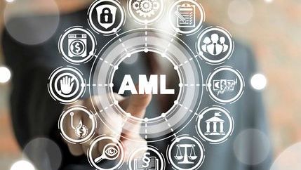 Man in suit pressing AML button graphic