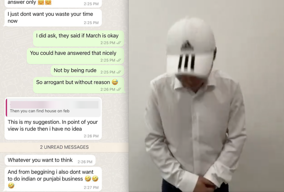 A composite image of a Malaysian chinese man and a screenshot of his exchange with a Malaysian client
