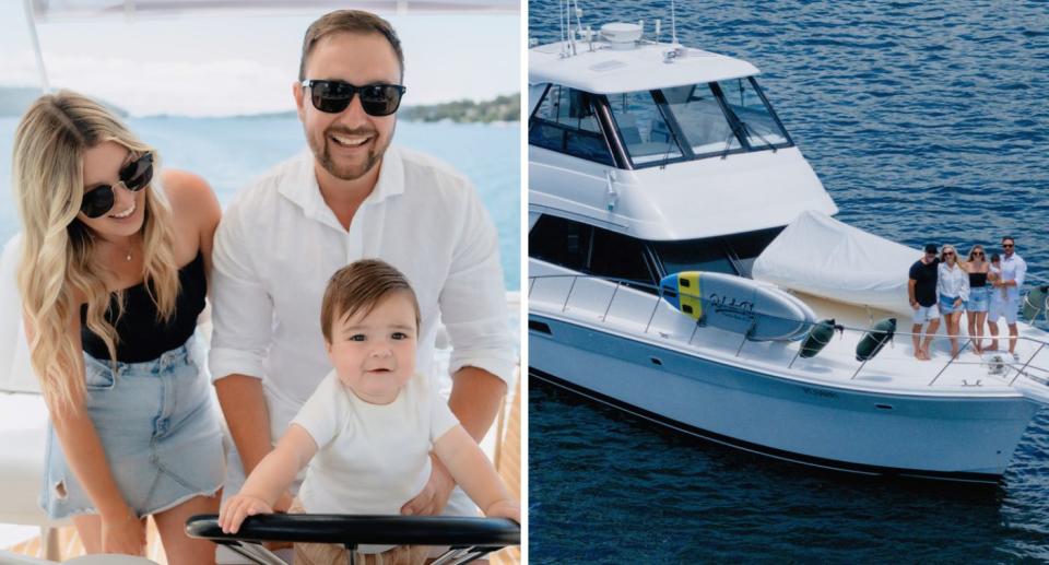 Daniel Walsh, pictured with his wife and their one-year old son, regularly go sailing around Pittwater, on Sydney's northern beaches.