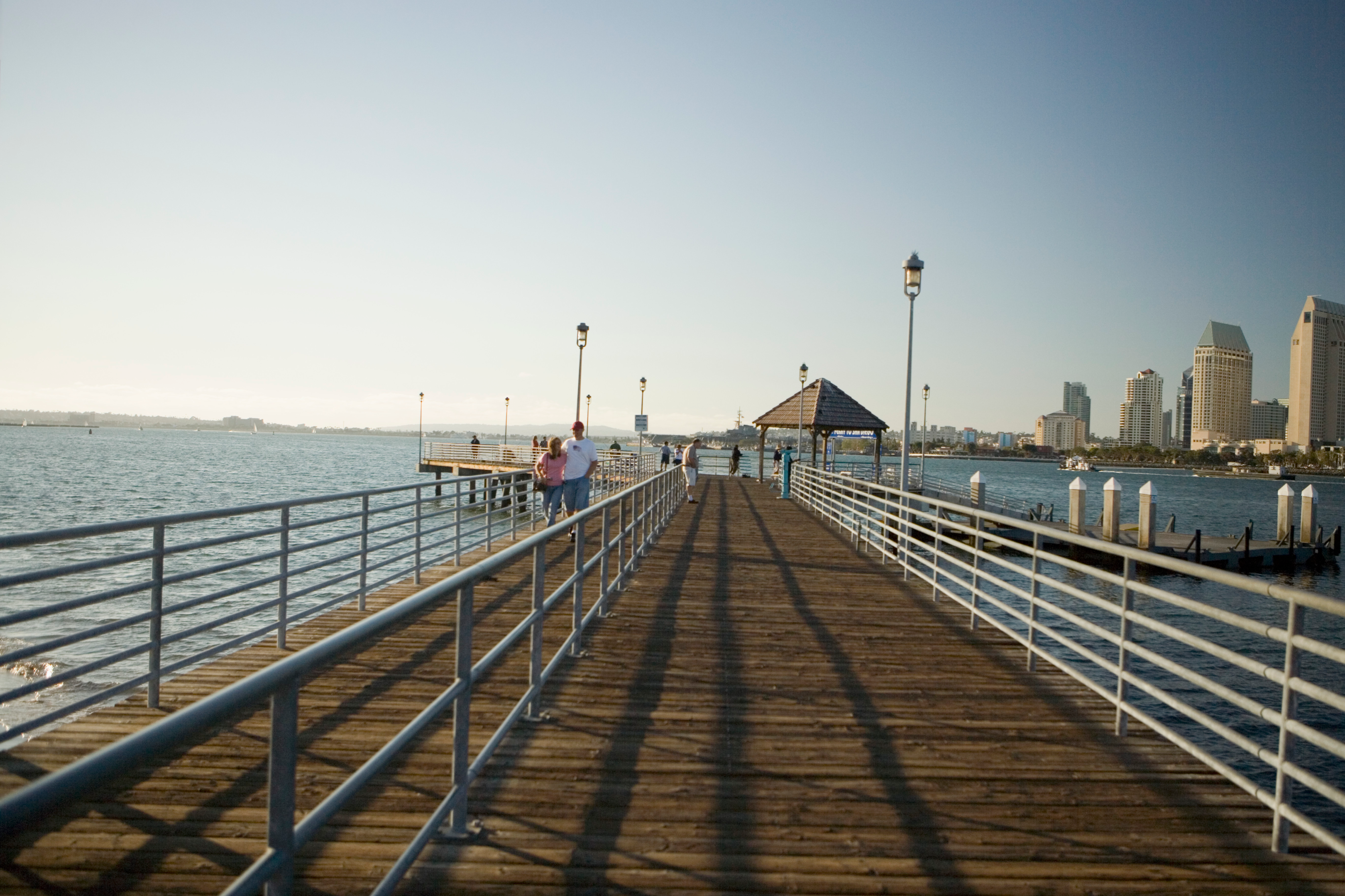 People walking on a pier in the San Diego bay area