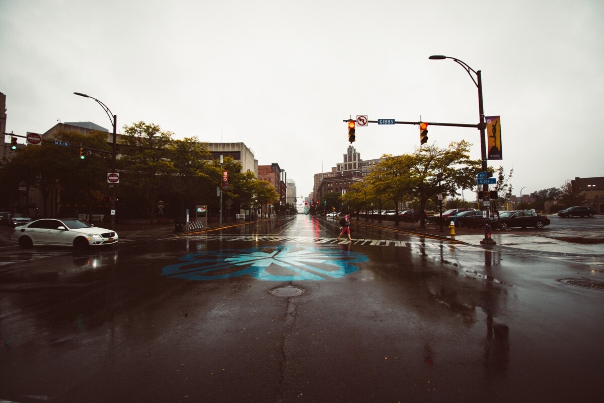 rochester street in the rain