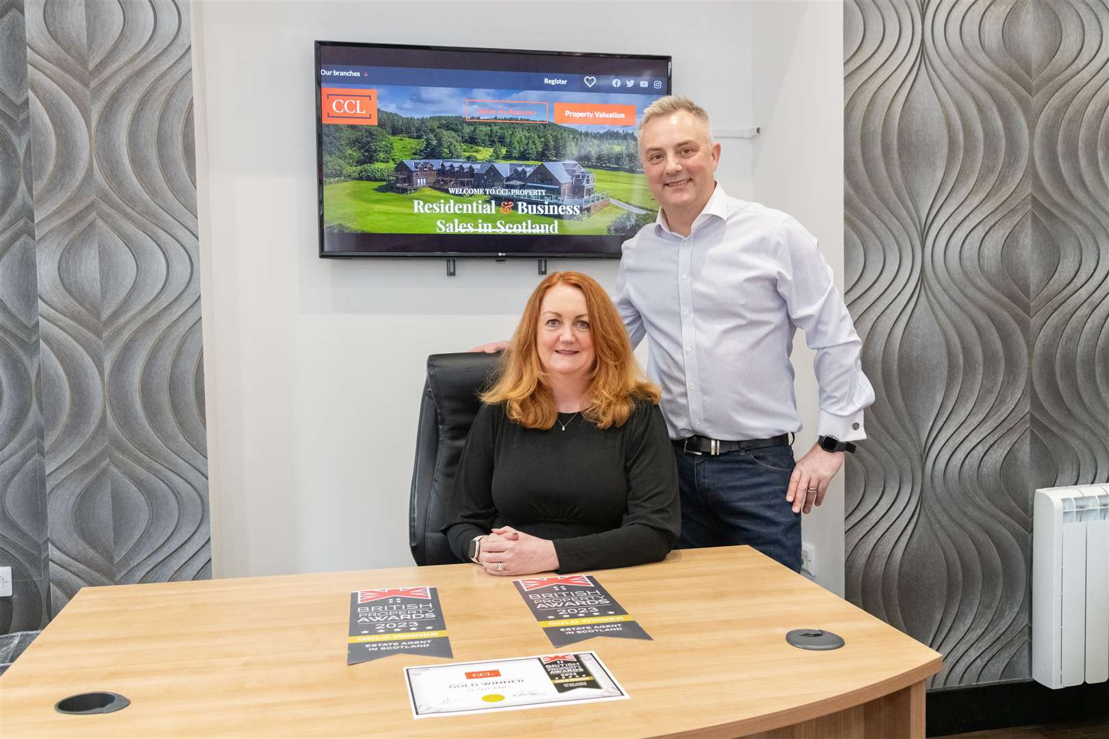 Coralie Pickering (Managing Director) and David Pickering (Commercial Director) from CCL in Elgin have won gold in the British Property Awards for Estate Agents in Scotland 2023...Picture: Beth Taylor.