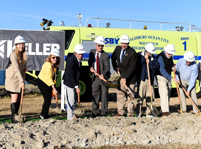 A groundbreaking ceremony for the construction of a Snow Removal Equipment and Aircraft Fire Fighting and Rescue facility was held Thursday, Nov. 16, 2023, at the Salisbury Regional Airport in Salisbury, Maryland.