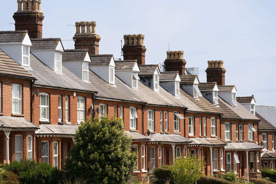 Victorian terraced housing on Worting Road, Basingstoke, UK. Concept: England housing market, mortgage deals, property prices, buy to let