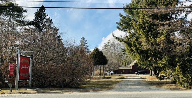 A developer is proposing to build 165 new townhouses on currently wooded property behind the antiques shop at 502 Post Road in Wells, Maine.