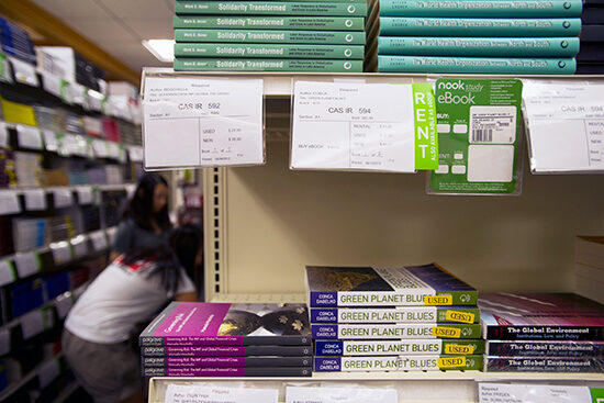 Textbooks on shelf