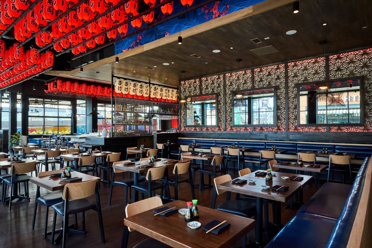 The interior dining room of the new Blue Sushi Sake Grill.