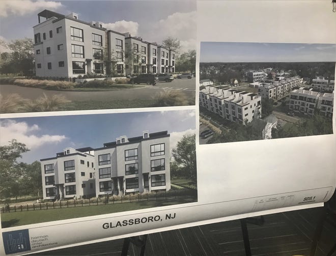 Glassboro planners approved on Tuesday night a two-phase project to construct 38, duplex townhome buildings like these off Academy Street. Woods Glassboro Properties Development LLC is the developer and is buying the site from the borough. PHOTO: April 2, 2024.
