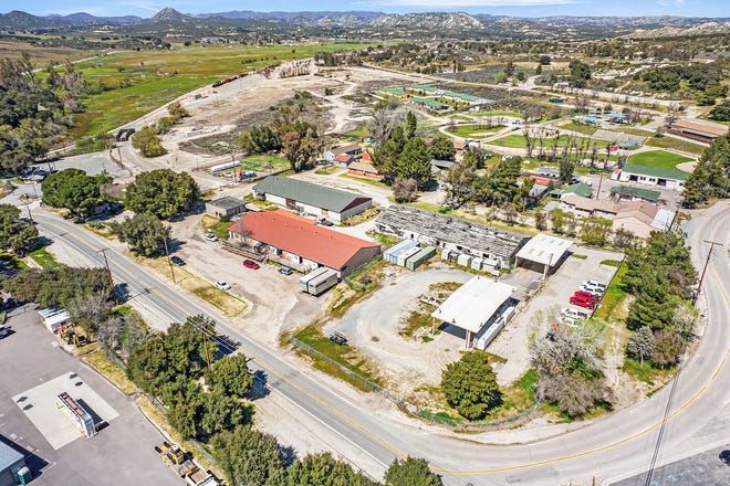 An aerial view of Campo, an unincorporated community in southeastern California. The 16-acre property, which includes a post office and church, is for sale for $6.6 million.